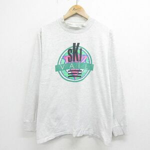 L/古着 SDI 長袖 ビンテージ Tシャツ メンズ 90s スキー モックネック ハイネック コットン 薄グレー 霜降り 24aug23 中古