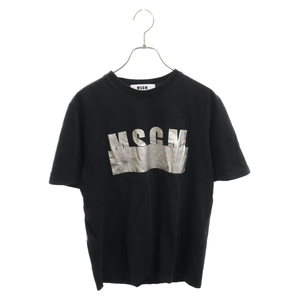 MSGM エムエスジーエム メタルプリント コットン クルーネック 半袖Tシャツ カットソー ブラック 2441MDM162