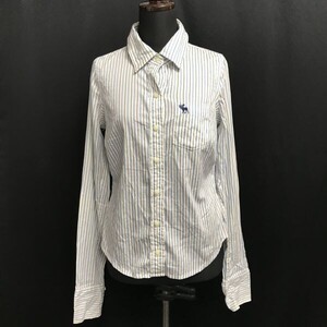 美品★アバクロ/Abercrombie&Fitch★長袖シャツ【レディースS/水色/light blue/ストライプ】ロングスリーブ ブラウス/Tops◆BH828