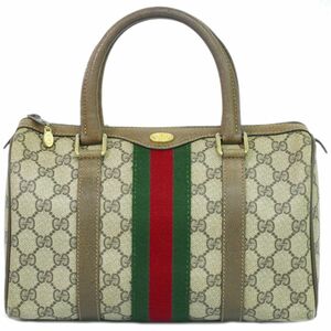 本物 グッチ GUCCI オールドグッチ シェリーライン GGスプリーム ミニボストンバッグ ハンドバッグ ベージュ ブラウン