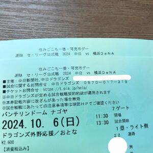 昇竜ユニホーム配布 ホーム最終戦★10/6(日)13:30 バンテリンドーム 中日対横浜DeNA ドラゴンズ外野応援/おとな 1塁ライト側 通路横2枚連番