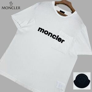 未使用級/L相当●MONCLER モンクレール 現行モデル 黒ラバー レタリングロゴ 半袖 クルーネック Tシャツ 白 コットンジャージー 夏 正規品