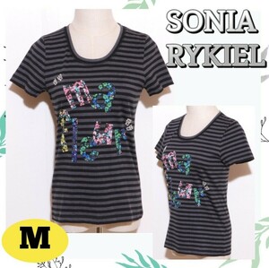 ★美品★SONIA RYKIEL ソニアリキエル トップス カットソー Tシャツ ボーダー グレー M 古着 レディース