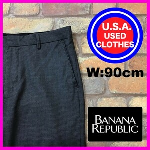 SL1-094★W90センチ位★USA買付品★美品【BANANA REPUBLIC】千鳥格子柄 ノータック スラックス【W35 メンズ L】グレー アメカジ ゴルフ OLD