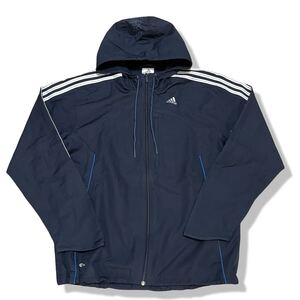 adidas(アディダス) 「CLIMAPROOF」 フーデットジャケット L ネイビー/紺色 スリーストライプ クライマプルーフ ウィンドブレーカー