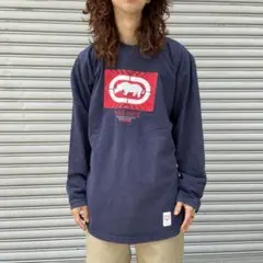 90s☆ecko☆ブランドロゴ長袖Tシャツ☆ネイビー☆ラバープリント☆L☆