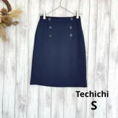 【Techichi】テチチ(S)ひざ丈タイトスカートストレッチ◎ 飾りボタン