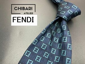 FENDI　フェンディ　全面FFロゴ柄　ネクタイ　3本以上送料無料　ネイビー　0804064