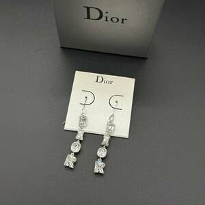 ★1円～★極美品 ChristianDior クリスチャンディオール ロゴモチーフ ビジュー ピアス アクセサリー レディース シルバー系 付属品有