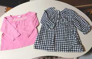 a.v.v キッズ長袖Tシャツトップス 無印良品 ギンガムチェックチュニック 女の子 90 2枚セット アー・ヴェ・ヴェ 薄手トップス 春トップス