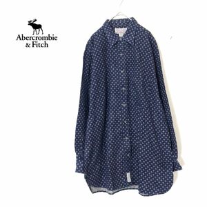 IO2077-N◆old◆ Abercrombie&Fitch アバクロ フランネルシャツ 長袖 トップス 大きめ ゆったり ◆sizeL ネイビー マルチ 総柄 コットン