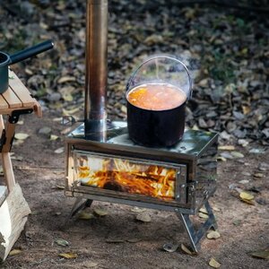 薪 ストーブ 屋外 キャンプ 暖炉 持ち運び 簡単 コンパクト 折り畳み アウトドア ポータブル 煙突 調理 加熱 湯沸かし ステンレス 焚き火