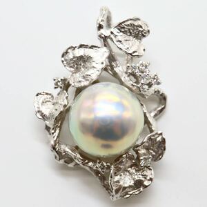 1円〜!!良品!!テリ良し!!＊K14WG マベパール/天然ダイヤモンドペンダントトップ＊ n 約8.0g pearl jewelry ED2/ED4 A6