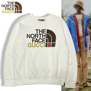 10 国内正規品 GUCCI × THE NORTH FACE グッチ×ノースフェイス 617964 4 XJDBY 21SS COTTON SWEATSHIRT スウェット クルーネック XXS