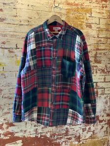 90s J.CREW PATCHWORK FLANNEL SHIRT ジェイクルー パッチワーク フランネルシャツ キルティングライナー アメトラ トラッド 80s 送料無料