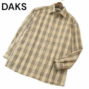 DAKS ダックス 通年 ロゴ刺繍★ 長袖 チェック シャツ Sz.M　メンズ 日本製　A4T06563_6#C