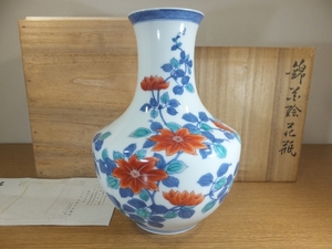 【真作保証】 12代 今泉今右衛門 錦花絵花瓶 人間国宝 コレクター放出品 (酒井田柿右衛門 井上萬二 中里太郎右衛門 中村清六) 佐賀県 ⑲