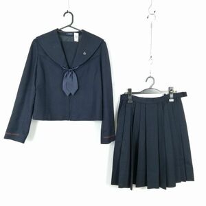 1円 セーラー服 スカート リボン 上下3点セット 170A トンボ 冬物 女子 学生服 広島廿日市西高校 紺 制服 中古 ランクB NA1799