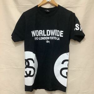 M31.ステューシープリントTシャツ古着アメカジUSAアメリカスケール西海岸海横乗りサイズSブラックシャネルステューシー