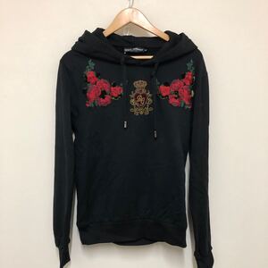 (24)DOLCE & GABBANA パーカー ブラック 黒 刺繍 コットン 綿 44 ドルチェアンドガッバーナ