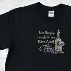 00s GILDAN スパンコール ワインデザイン ブラック Tシャツ ギルダン