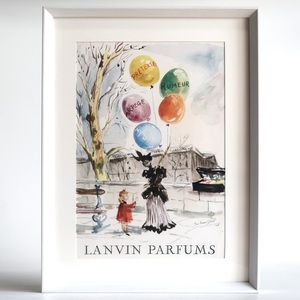 LANVIN ランバン 1950年 香水 Guillaume Gillet イラスト フランス ヴィンテージ 広告 額装品 インテリア フレンチ ポスター 稀少 