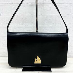 1482◎ ヴィンテージ フランス製 LANVIN ランバン バッグ 鞄 ショルダー 斜めがけ ボタン ワンポイント ブラック レディース