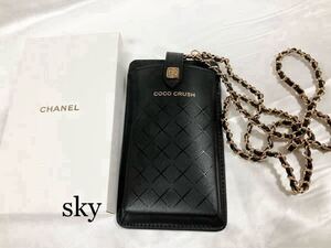 新品　 シャネル　ノベルティ　CHANEL スマホポーチ　ココクラッシュ　チェーン付き　斜め掛け　スマホショルダー　黒