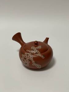 常滑焼 伊藤 昭陽作 幸山刀 朱泥彩色　花彫り 急須 茶器 煎茶道具