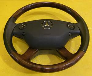 【9846】2008 ベンツ S350 W221 前期 純正 ウッド ステアリング エアバック カバー Mercedez BENZ Wood Steering Airbag