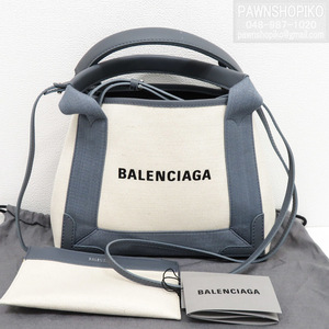 バレンシアガ BALENCIAGA NAVY CABAS XS／ネイビーカバスXS／2WAYショルダー トートバッグ 390346 良品 [質イコー]