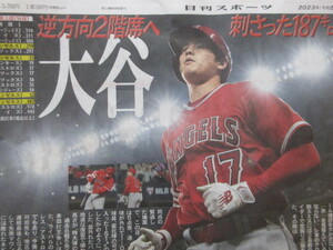 大谷翔平 日刊スポーツ 2023年6月16日 裏一面　掲載面のみ