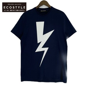 Neil Barrett ニールバレット ネイビー PBJT198D E513S ABSTRACTED BOLT TEE W THUNDER プリント Tシャツ S メンズ