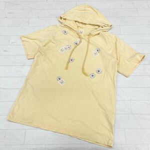 1465◎ 日本製 KETTY ケティ トップス 薄手 tシャツ パーカー 半袖 パッチワーク カジュアル ライトイエロー レディースM