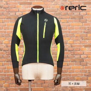 1円/秋冬/reric/Sサイズ/フリース サイクルジャケット POLARTEC Windpro 防風 保温 撥水 通気性 ブルゾン 新品/黒×黄緑/hf190/