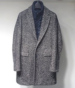 定価13.7万 18AW 美品 HERNO ヘルノ ライトツイードヘリンボーン スタンドカラーパデッド チェスターコート CA0076U ウール メンズ 46