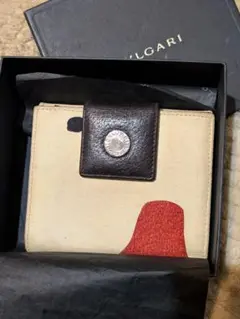 BVLGARI 二つ折り財布 ベージュ/赤