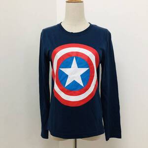 a02314 美品 MARVEL マーベル ロングTシャツ プリント 丸首 160 ネイビー カジュアル おしゃれ かっこいい レトロヴィンテージスタイル