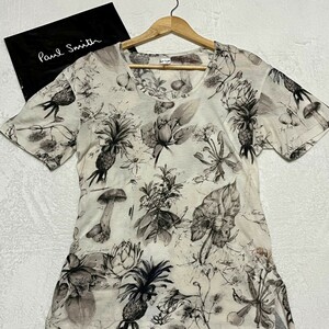 美品/Mサイズ相当●Paul Smith【春夏のお洒落】ポールスミス フローラル Tシャツ 半袖 花柄 総柄 コットン フルーツ 自然