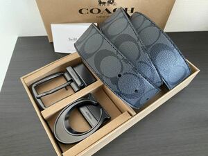 COACH リバーシブル コーチメンズ シグネチャー フリーサイズ ベルト　Cバックル　回転可能