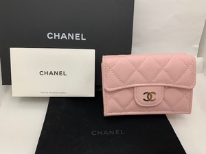 ☆1円スタート☆　【未使用】　CHANEL シャネル キャビアスキン マトラッセ ロゴ 三つ折り財布 コンパクト ウォレット ココマーク　◆25145