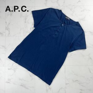 美品 A.P.C. ヘンリーネック 半袖Tシャツ カットソー トップス メンズ 紺 ネイビー サイズXS*MC168