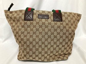 美品★GUCCI グッチ GG柄 シェリーライン 131231 1669 トートバッグ ハンドバッグ キャンバス×レザー ブラウン系 レディース★