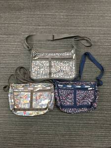 Z44051/44052 まとめ3点 Lesportsac レスポートサック レスポ ショルダーバッグ ロゴ柄/花柄/騎乗した女性 USED 紙袋二枚(傷みあり)