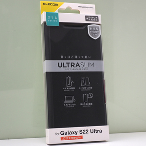 ギャラクシー Galaxy S22 Ultra (au SCG14, docomo SC-52C) 用 薄型 軽量 手帳型ケース ソフトレザーケース 耐衝撃TPU ブラック 未開封品