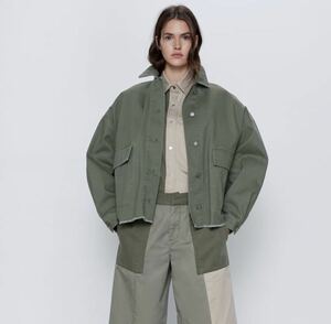 掲載品完売品　ZARA ザラ　オーバーサイズ ドロップショルダージャケットカーキ　XS インスタ人気