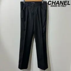 希少 CHANEL シャネル 最高級 カシミア混 ラインウールパンツ 38 ブ