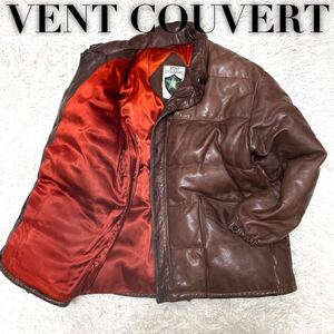 1円【希少サイズ XXL 3L】VENT COUVERT ヴァンクヴェール レザーダウンジャケット ブルゾン 本革 ヴィンテージ フランス製 仏製 ブラウン