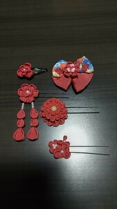 ５点セット　赤　つまみ細工　ハンドメイド　髪飾り　七五三