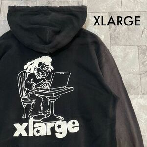 XLARGE エクストララージ スウェットパーカー トレーナー プルオーバー バックプリント フェード ストリート ブラック サイズL 玉FL3221